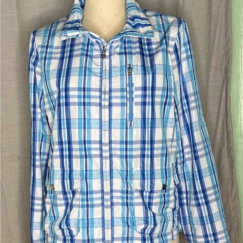 Ralph Lauren Blue and White Plaid Bomber Jacket